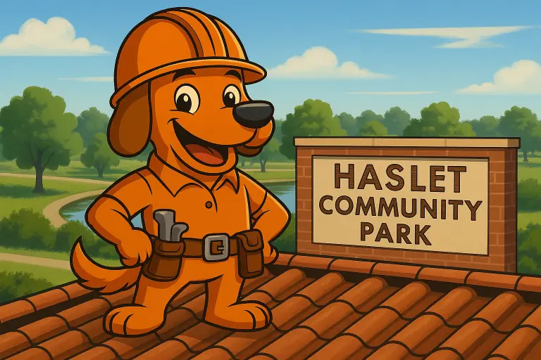 Charli b from On Point Roofing at Haslet Community Park, featured in a local DFW roofing blog update