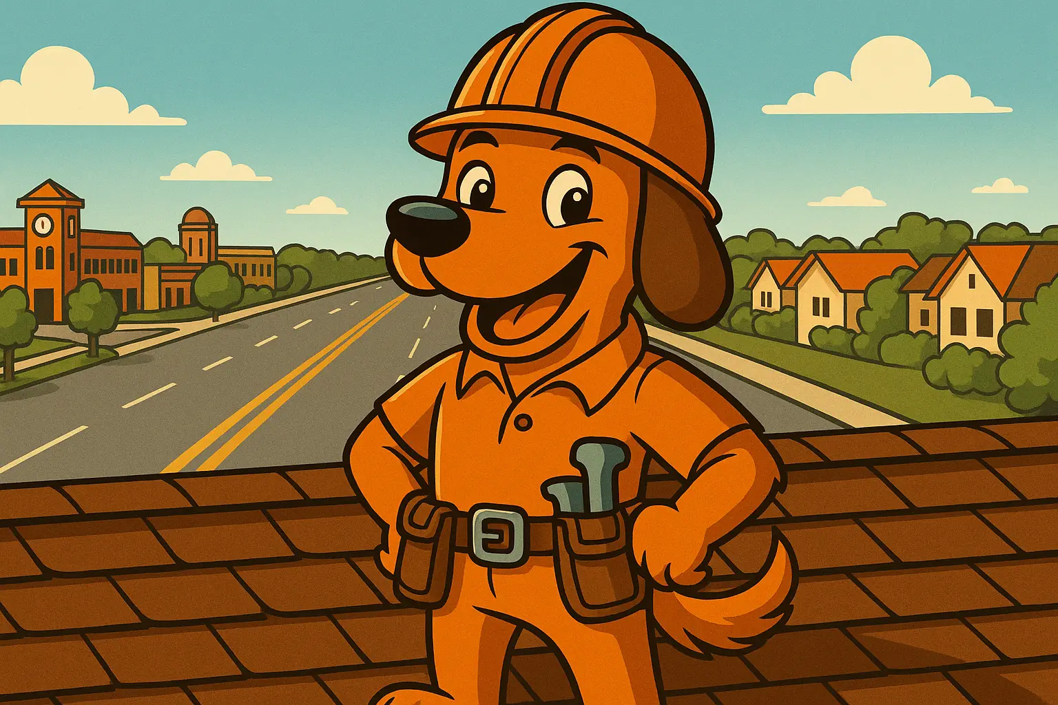 Charli b the dog roofer on a Colleyville home preparing for a full roof replacement