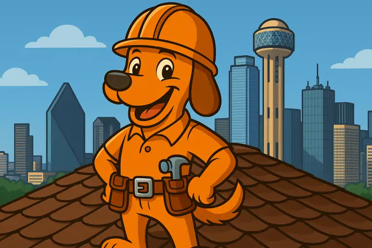 Charli b on a rooftop in Dallas offering full-service roofing with the skyline in view