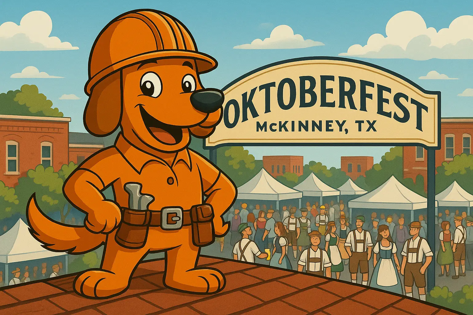 McKinney TX roofing mascot Charli b at Oktoberfest celebration